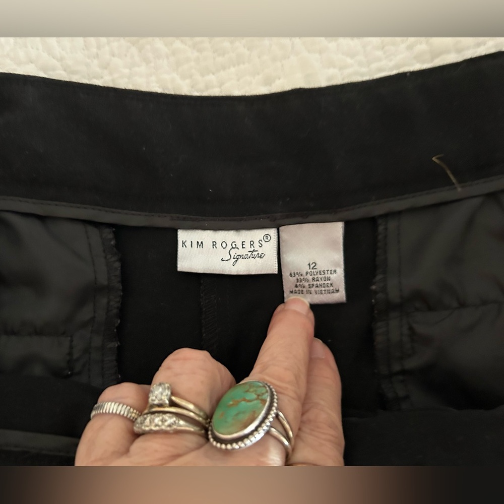 KimRogers Signature wideleg (10.5”)Black Trousers w/white stitching accent/sz 12